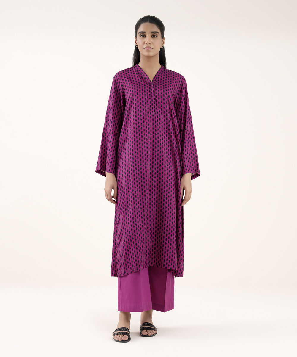 Women's RTW Arabic Lawn Purple Printed Straight Shirt