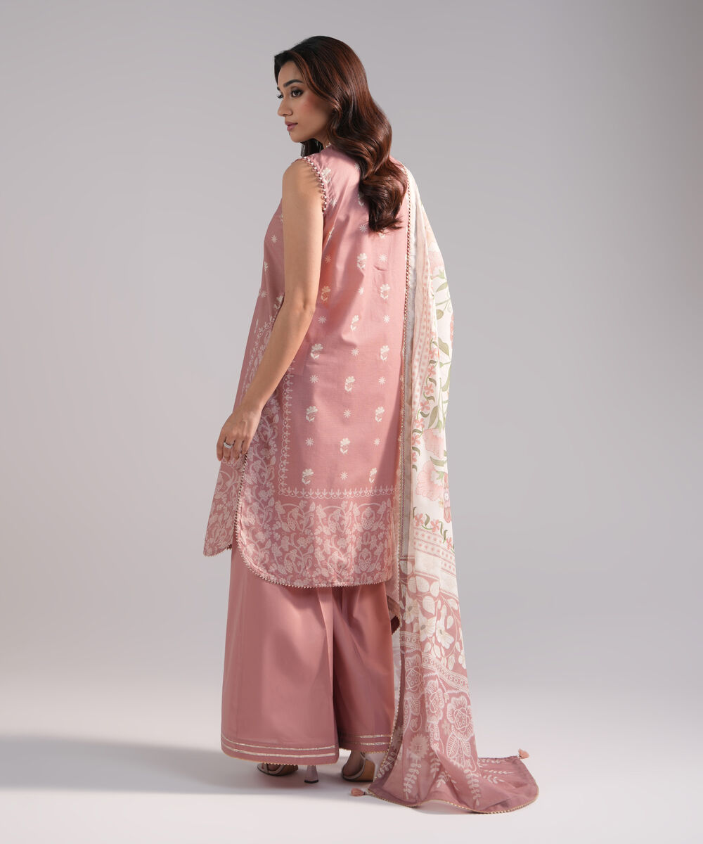 Women's RTW Zari Lawn Embroidered Pink 3 Piece Suit
