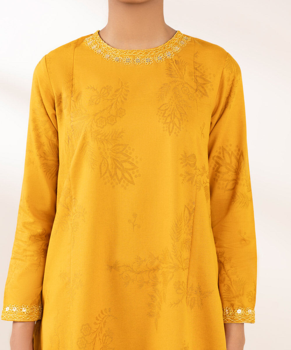 Woman - Yellow Embroidered Cotton Jacquard Shirt