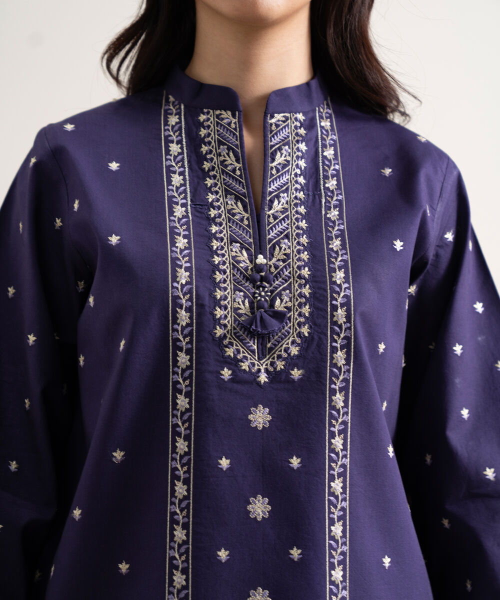 Women's Unstitched Lawn Embroidered Blue  3 Piece Suit