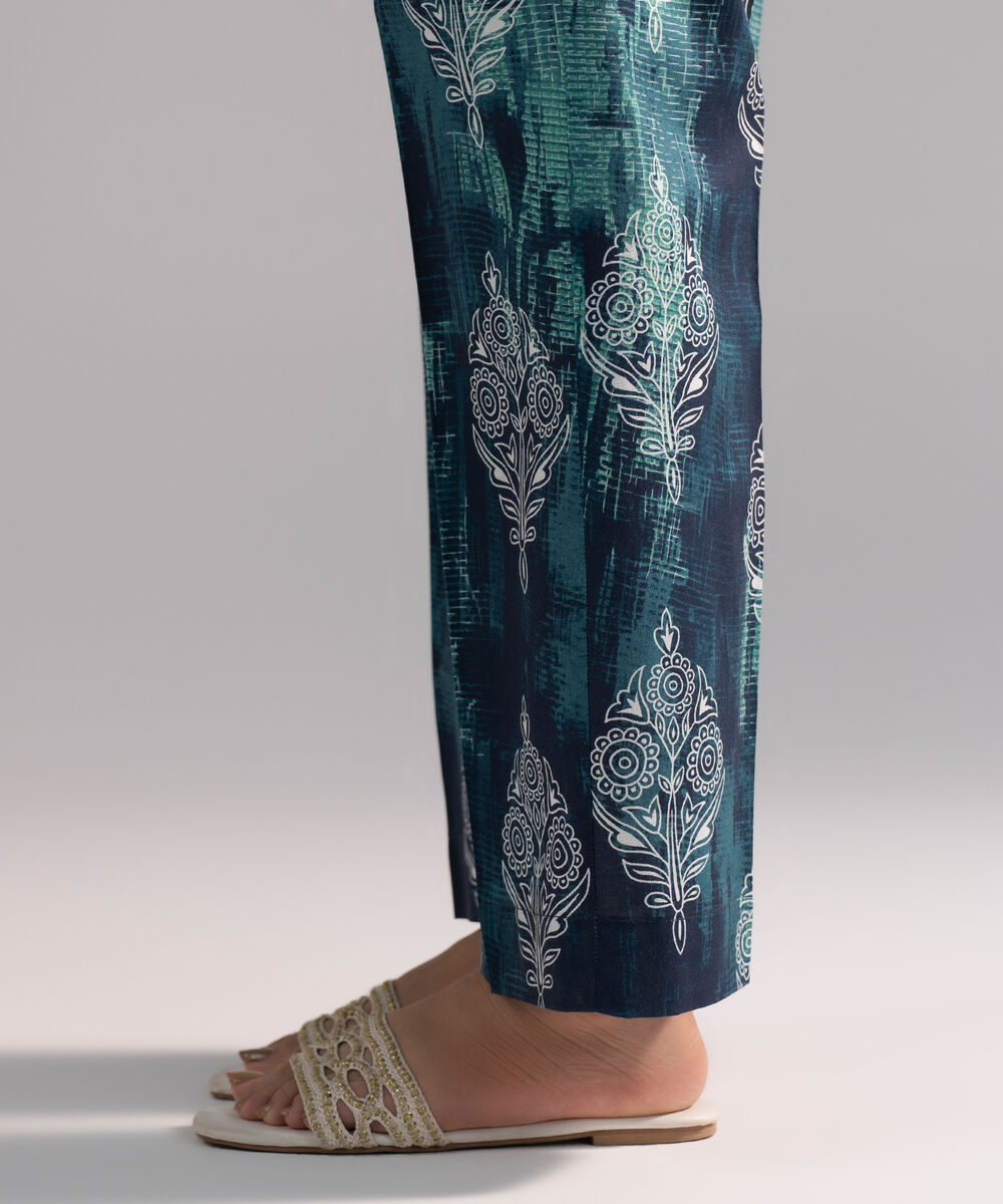 Women's RTW Cambric Printed Dark Blue Straight Pants