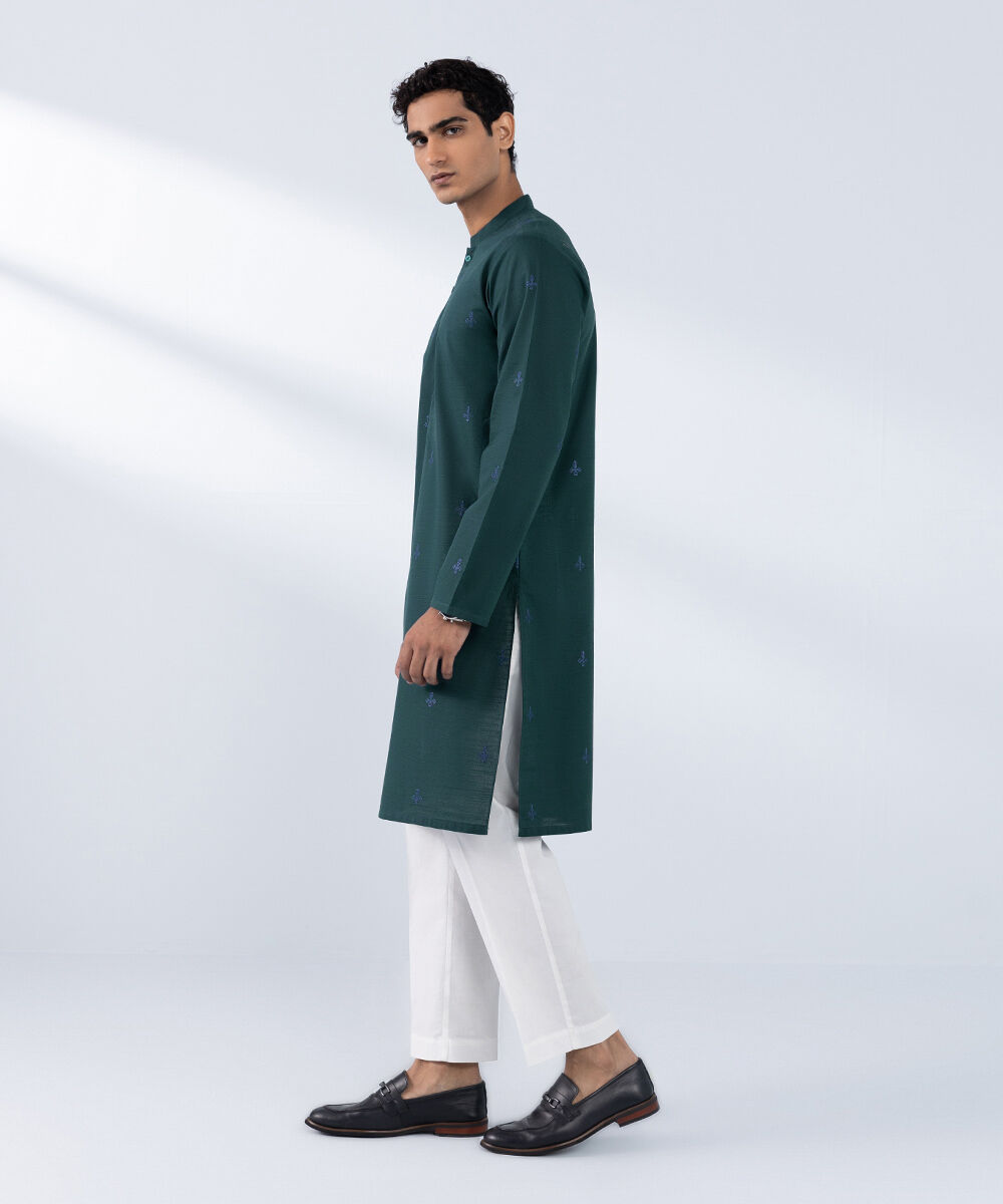 Men's Stitched Teal Cotton Khaddar Kurta