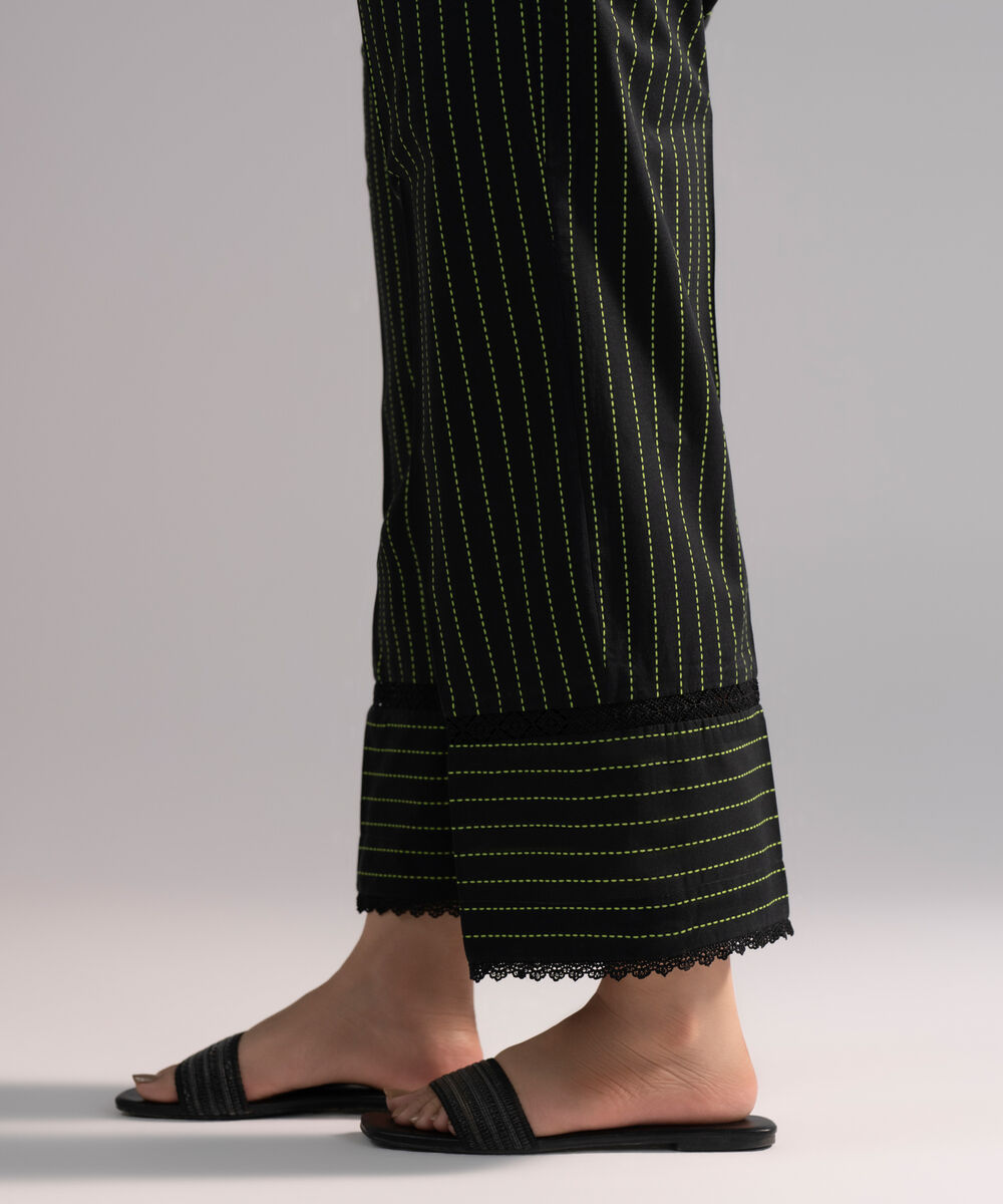 Women's RTW Cambric Printed Black Straight Pants