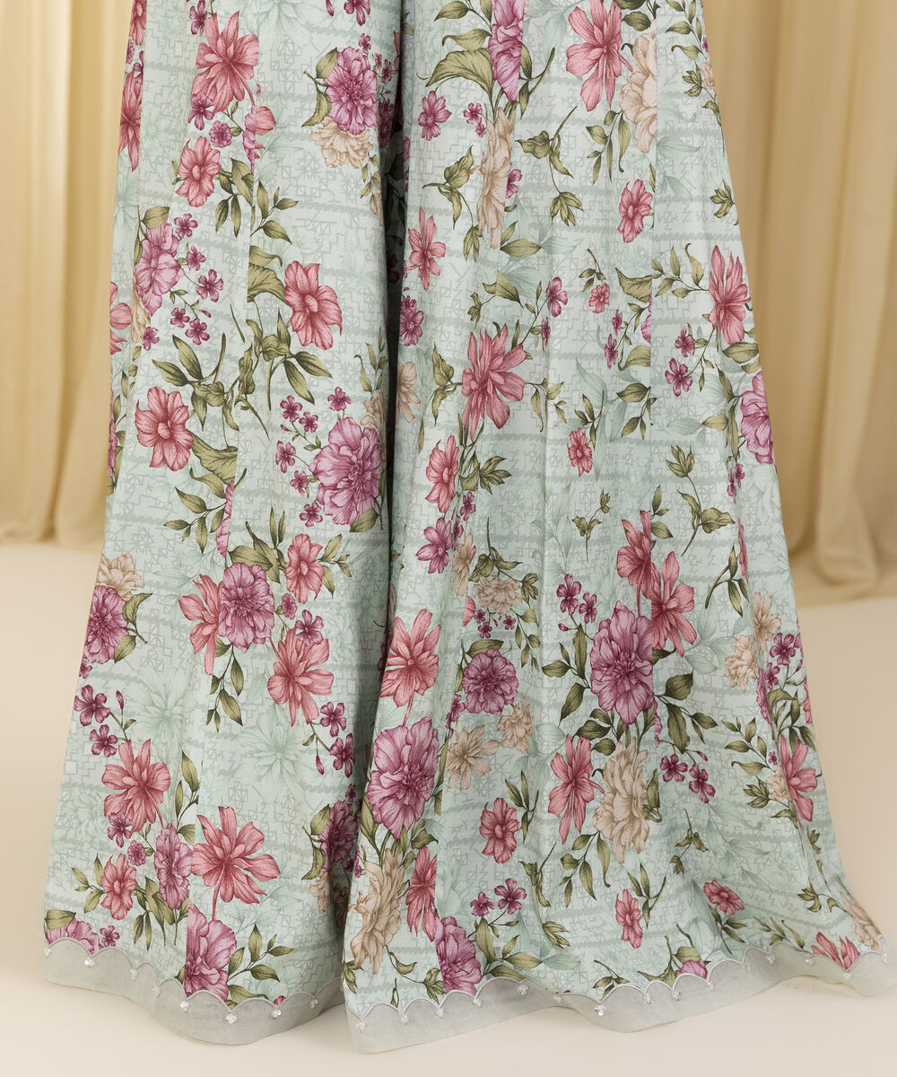 Unstitched Women's Blue Blended Organza 3 Piece Suit