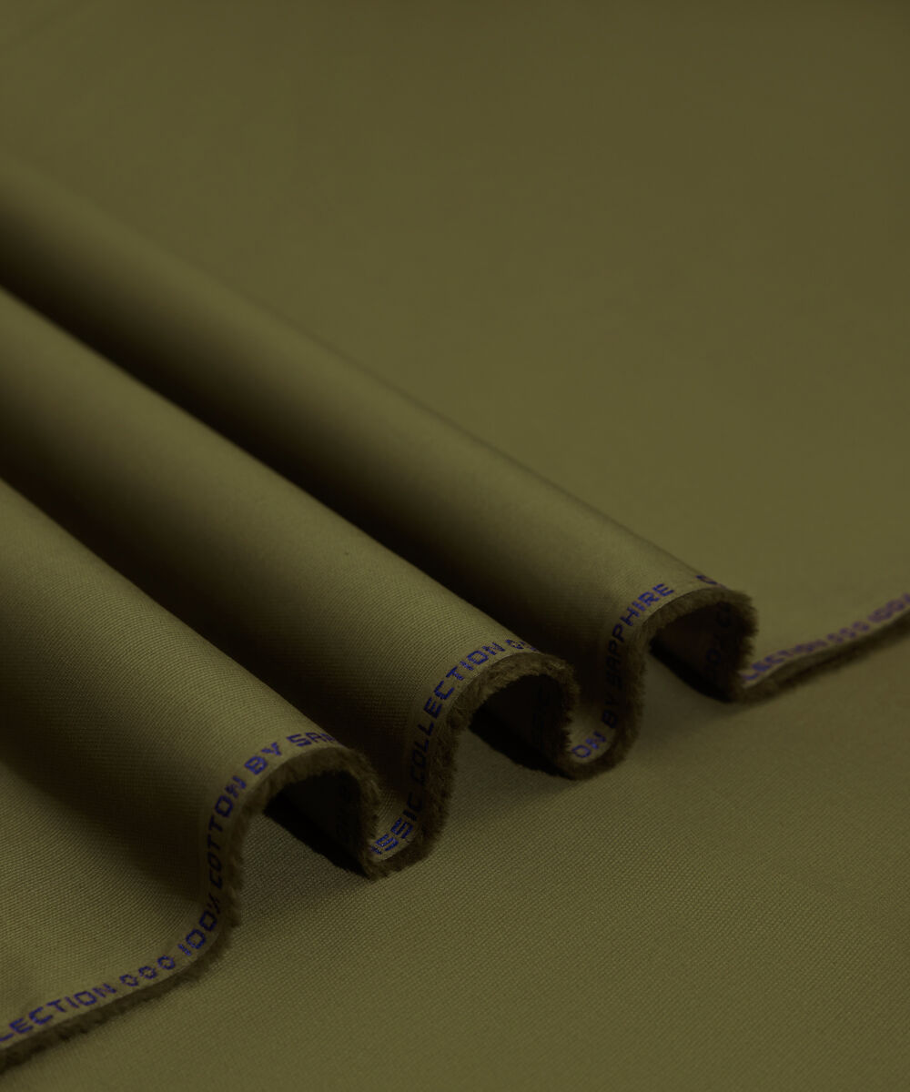 Men's Unstitched 2-Piece Cotton Dobby Olive Green Suit