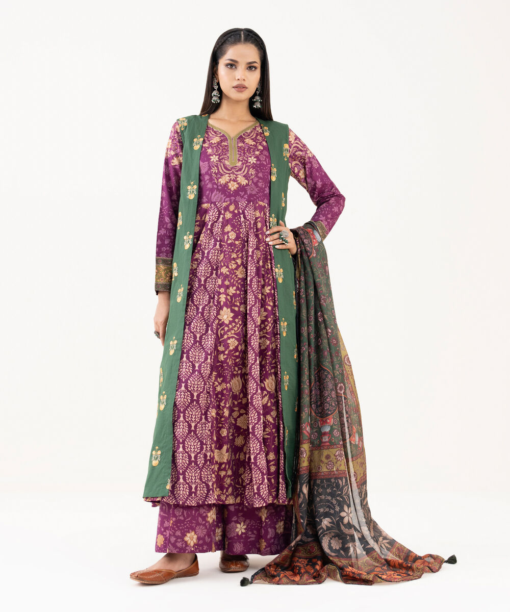 Women's RTW Lawn Viscose Green Embroidered Pishwas