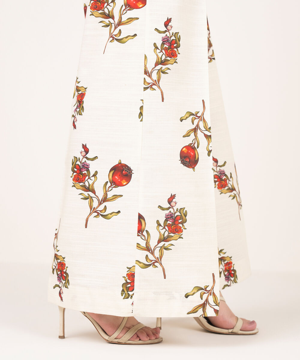 Women's RTW Khaddar Printed Off White Flared Pants