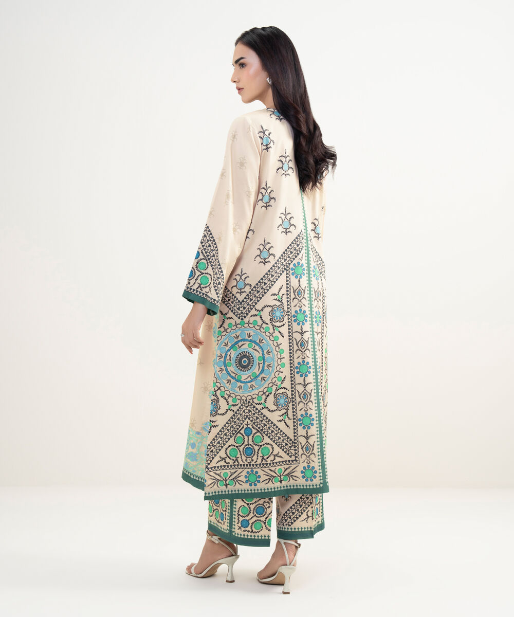 Women's RTW Cotton Satin Embroidered Off White A-Line Shirt