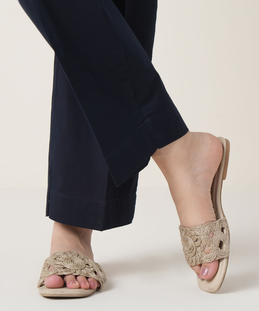 Women's RTW Cambric Blue Solid Trousers