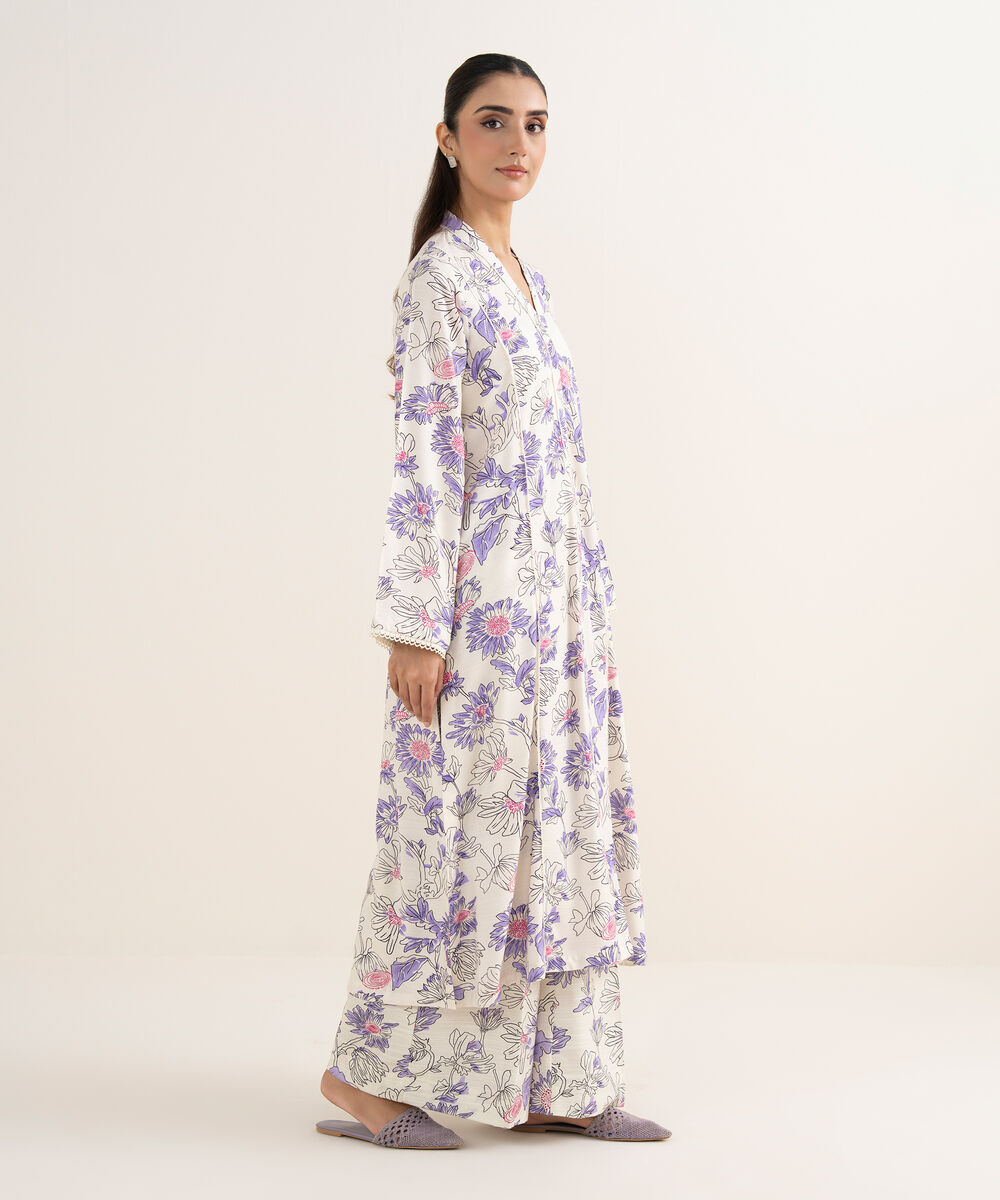 Women's RTW Herringbone Printed White A-Line Shirt