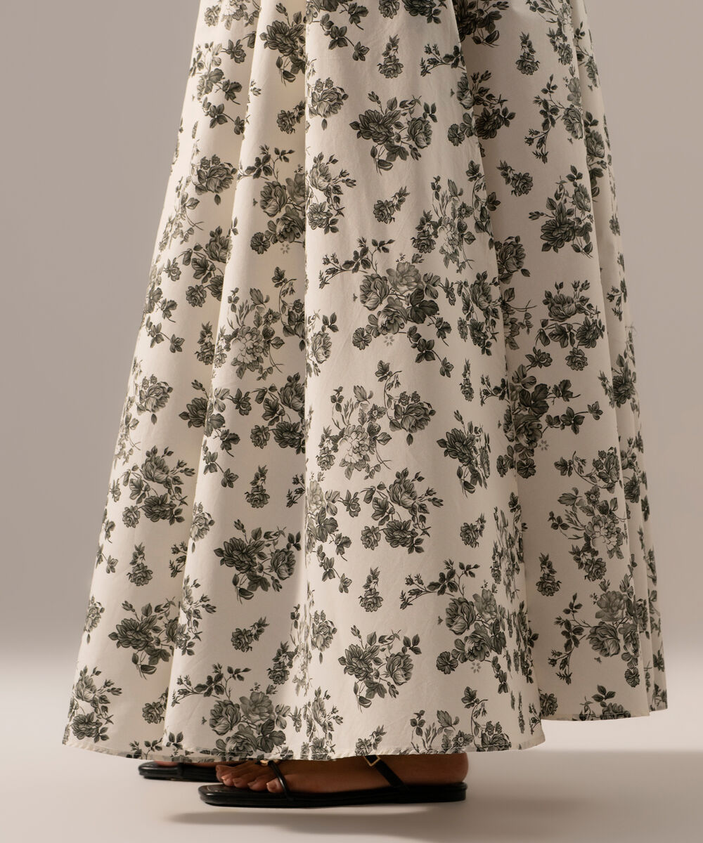 Women's RTW Poplin Printed White Skirt