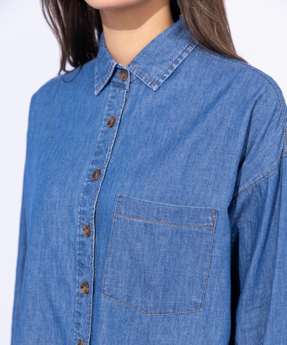 Woman - Blue Light Weight Denim Shirt