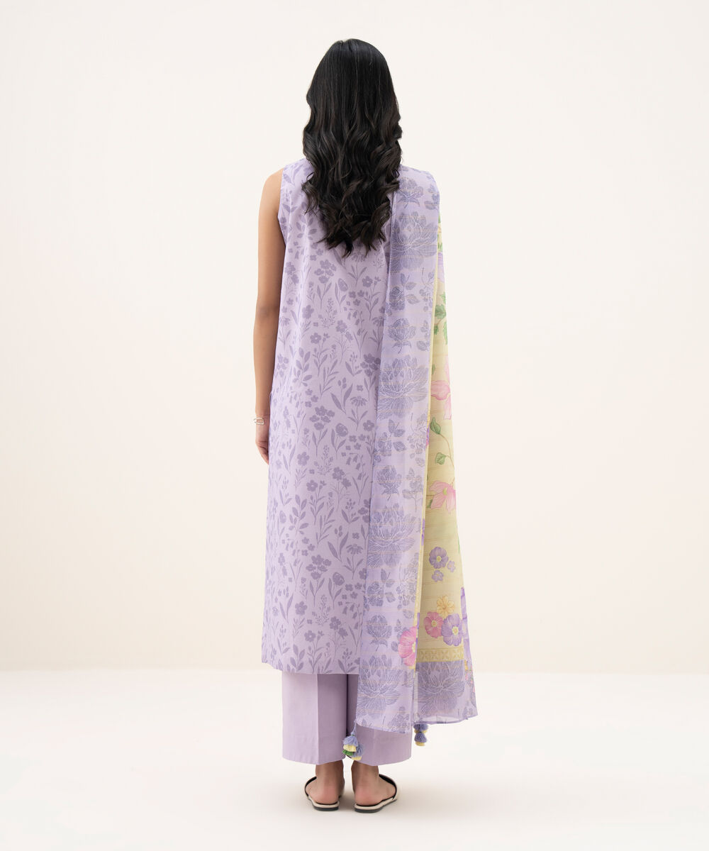 Women's Unstitched Zari Lawn Embroidered Purple 3 Piece Suit