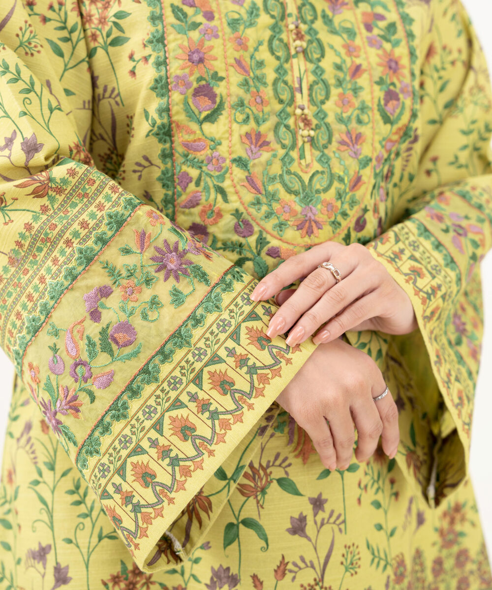 Women's Unstitched Lawn Embroidered Yellow 2 Piece Suit