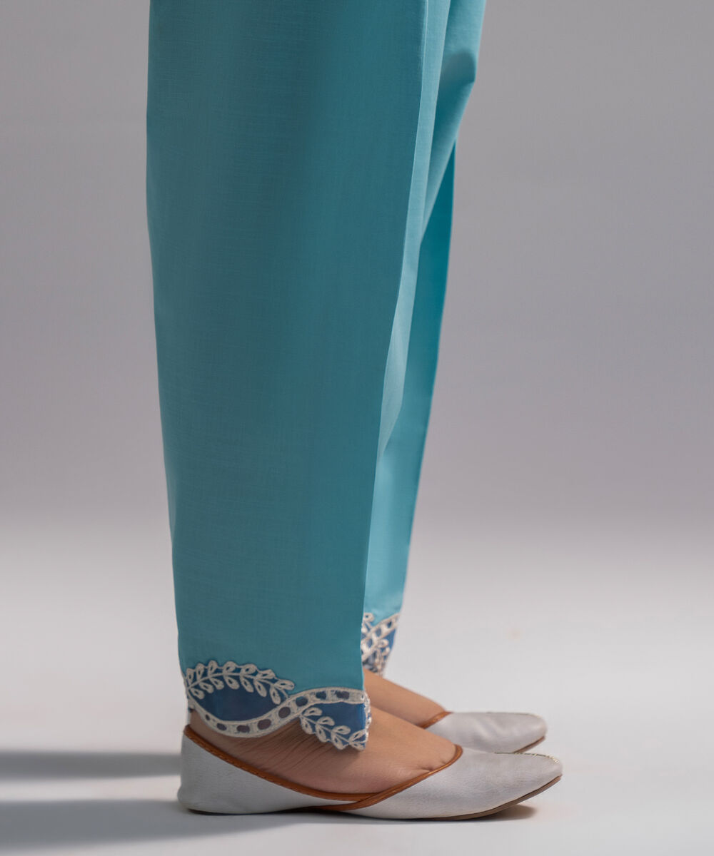 Women's RTW Cambric Embroidered Blue Skinny Shalwar