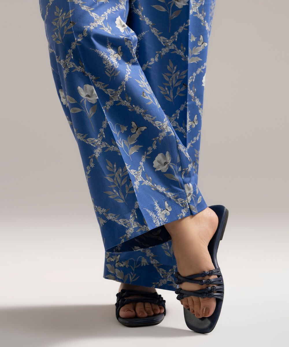 Women's RTW Cambric Printed Blue Culottes