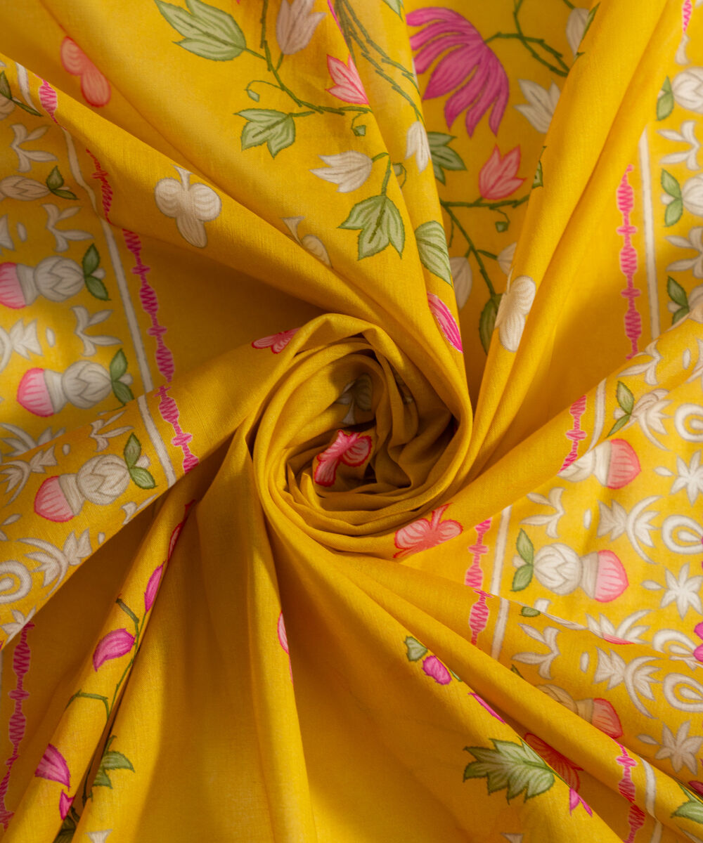 Women's RTW Fine Voil Printed Yellow Dupatta