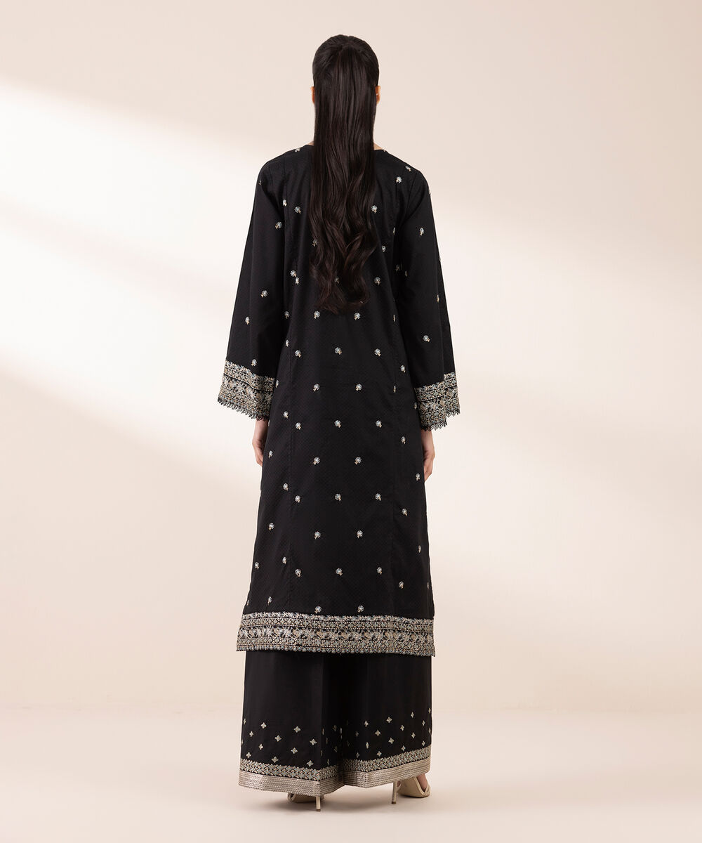 Women's RTW Dobby Black Embroidered A-Line Shirt