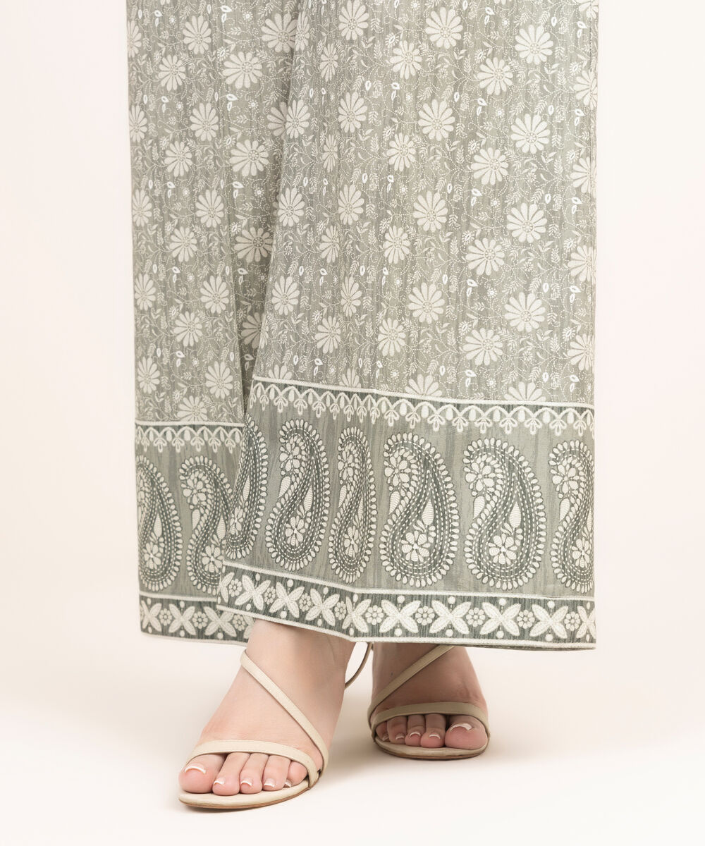 Women's RTW Cotton Printed Grey Flared Pants