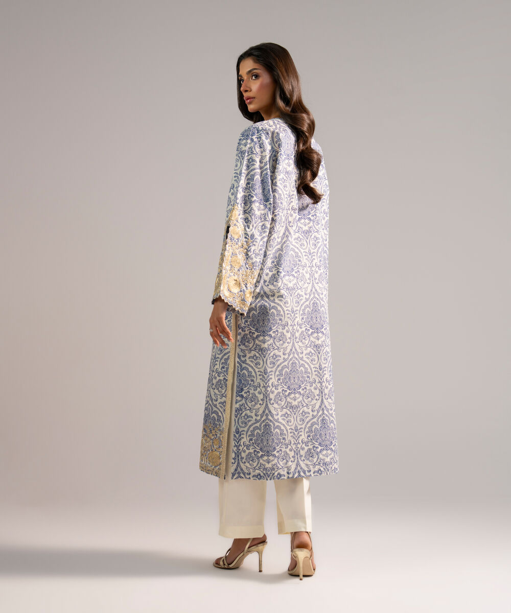 Women's RTW Zari Lawn Embroidered White A-Line Shirt