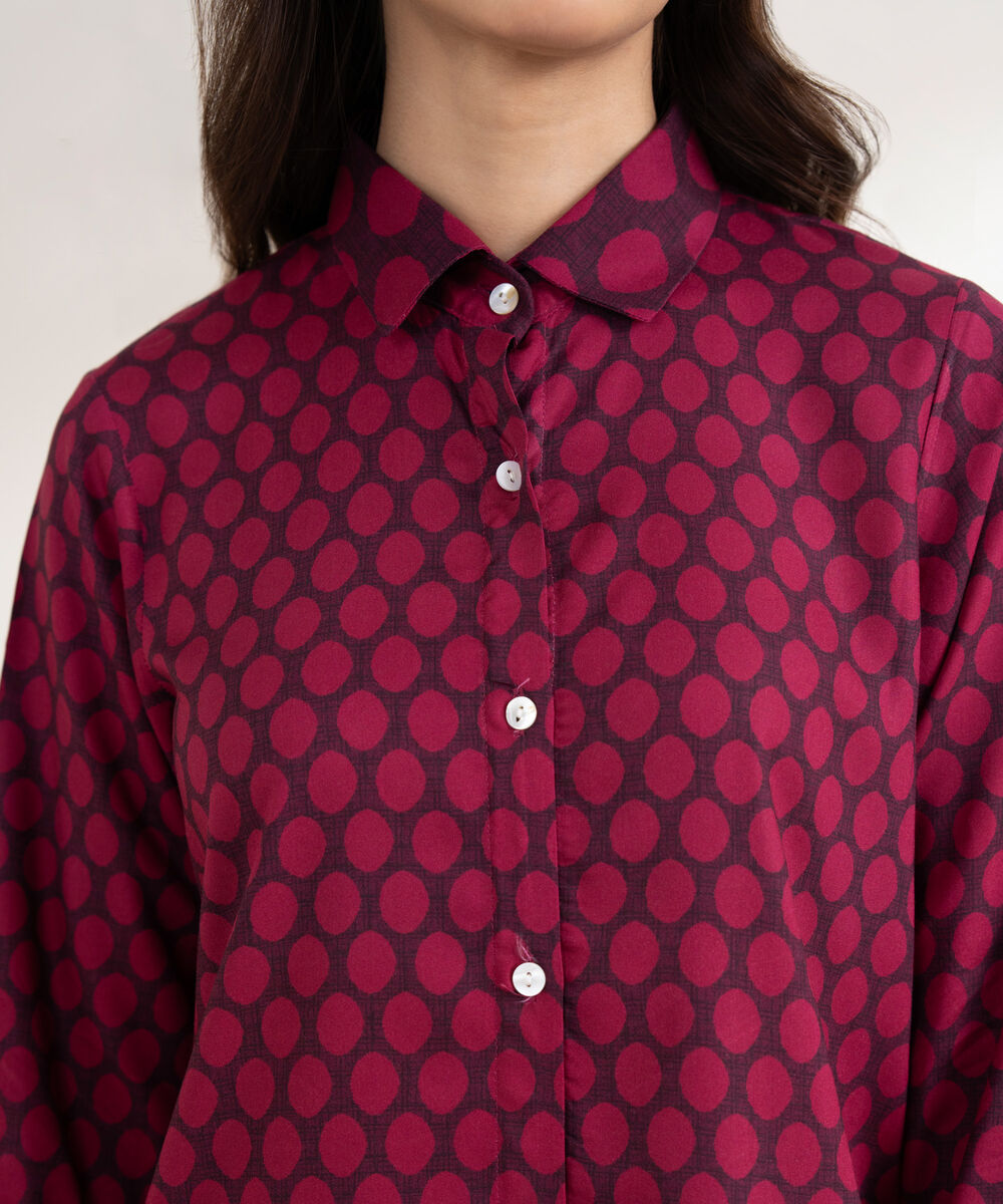 Women's RTW Viscose Linen Printed Straight Pink Shirt