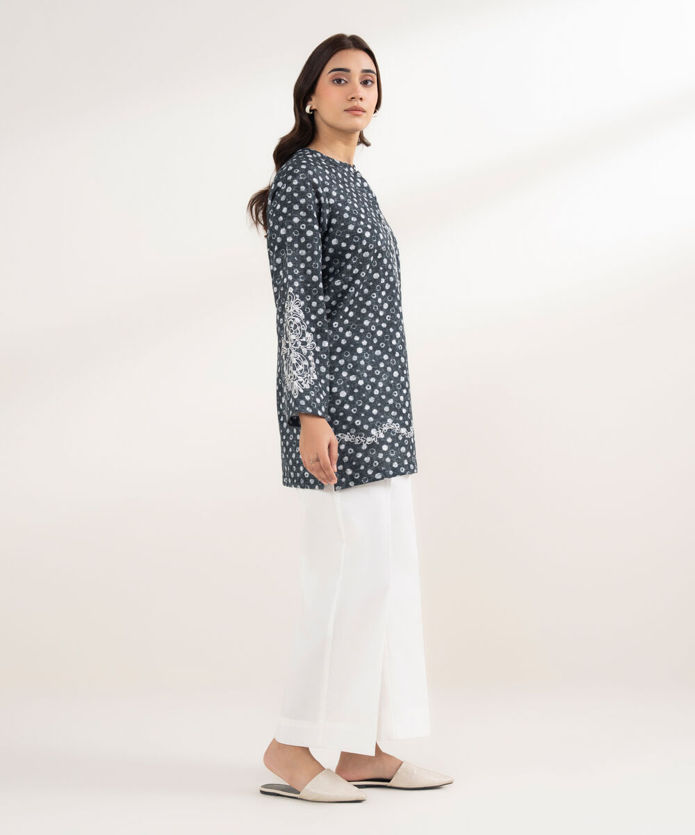 Women's RTW Khaddar Embroidered Black Shirt