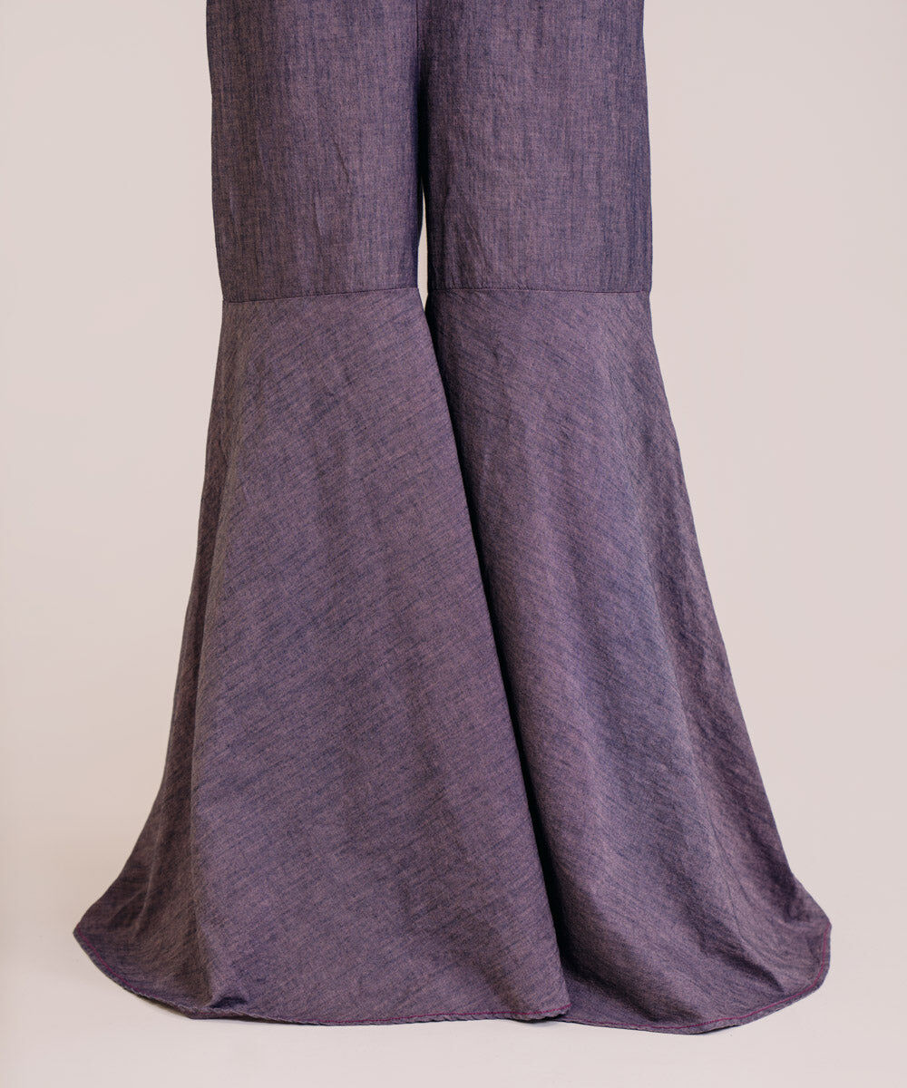 Women's Pret Chambray Solid Purple Gharara