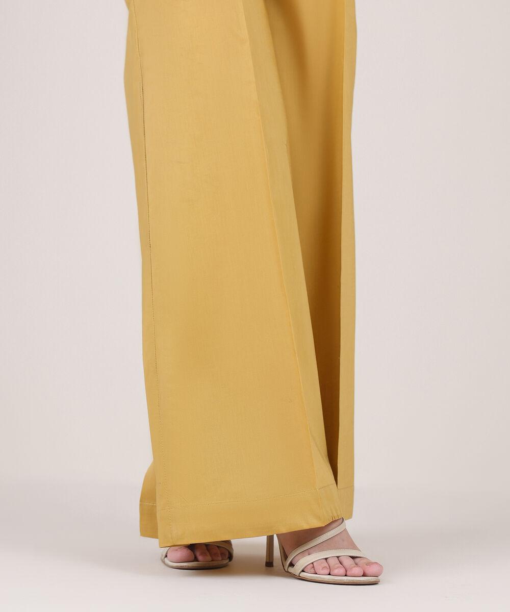 Women's RTW Cambric Yellow Solid Flared Pants