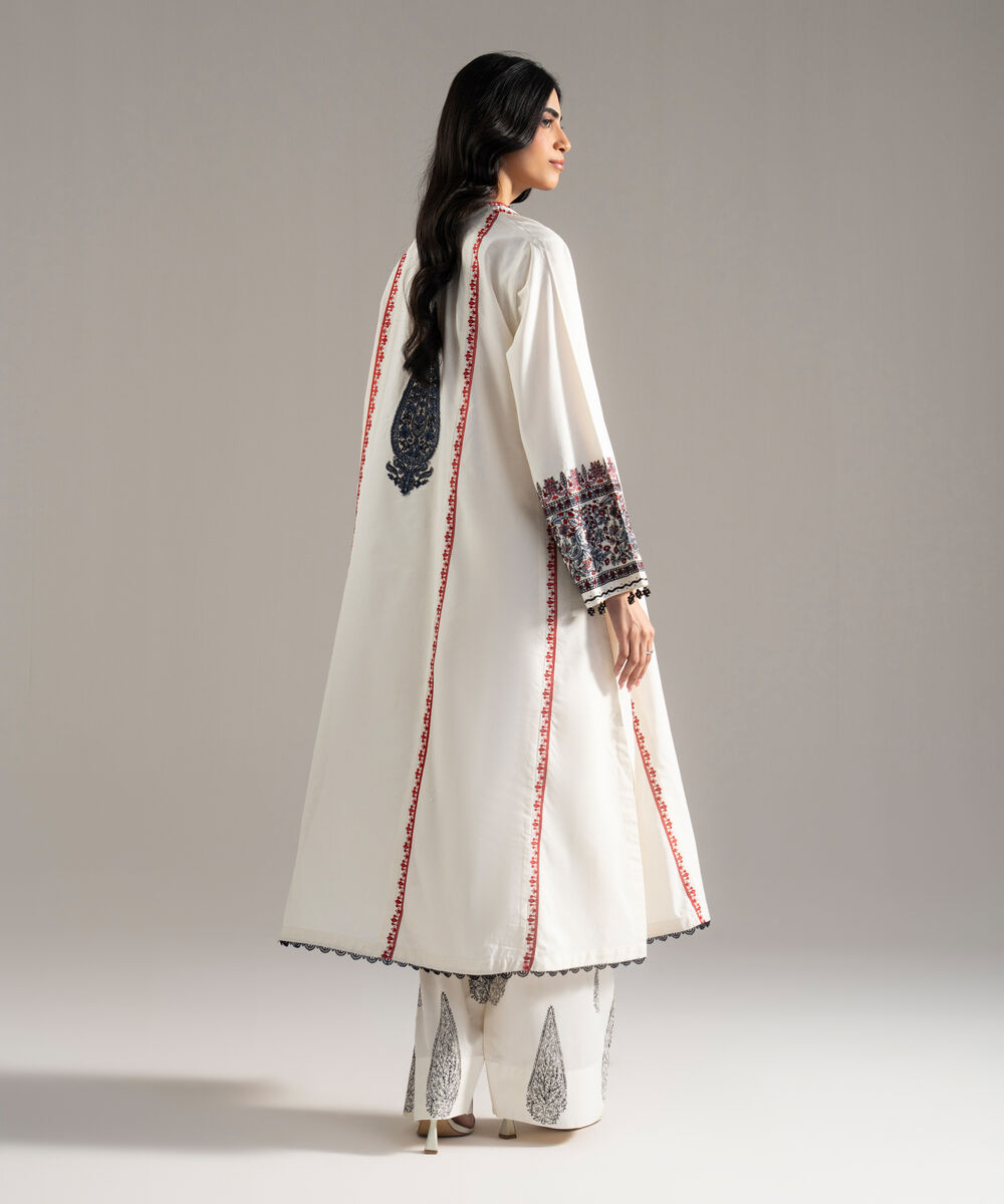 Women's RTW Solid Embroidered Cambric Off White A-Line Shirt