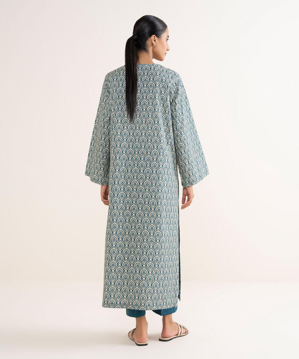 Women's Unstitched Cotton Printed Blue 2 Piece Suit