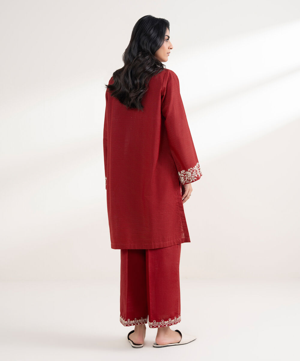 Women's RTW Light Khaddar Embroidered Red Straight Shirt