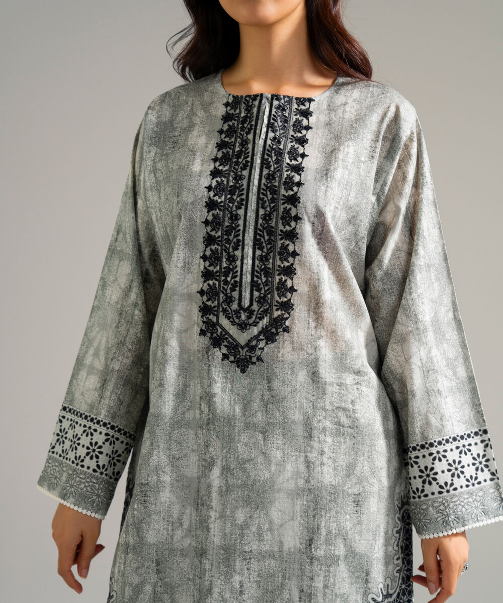 Women's RTW Dobby Embroidered Grey 3 Piece Suit