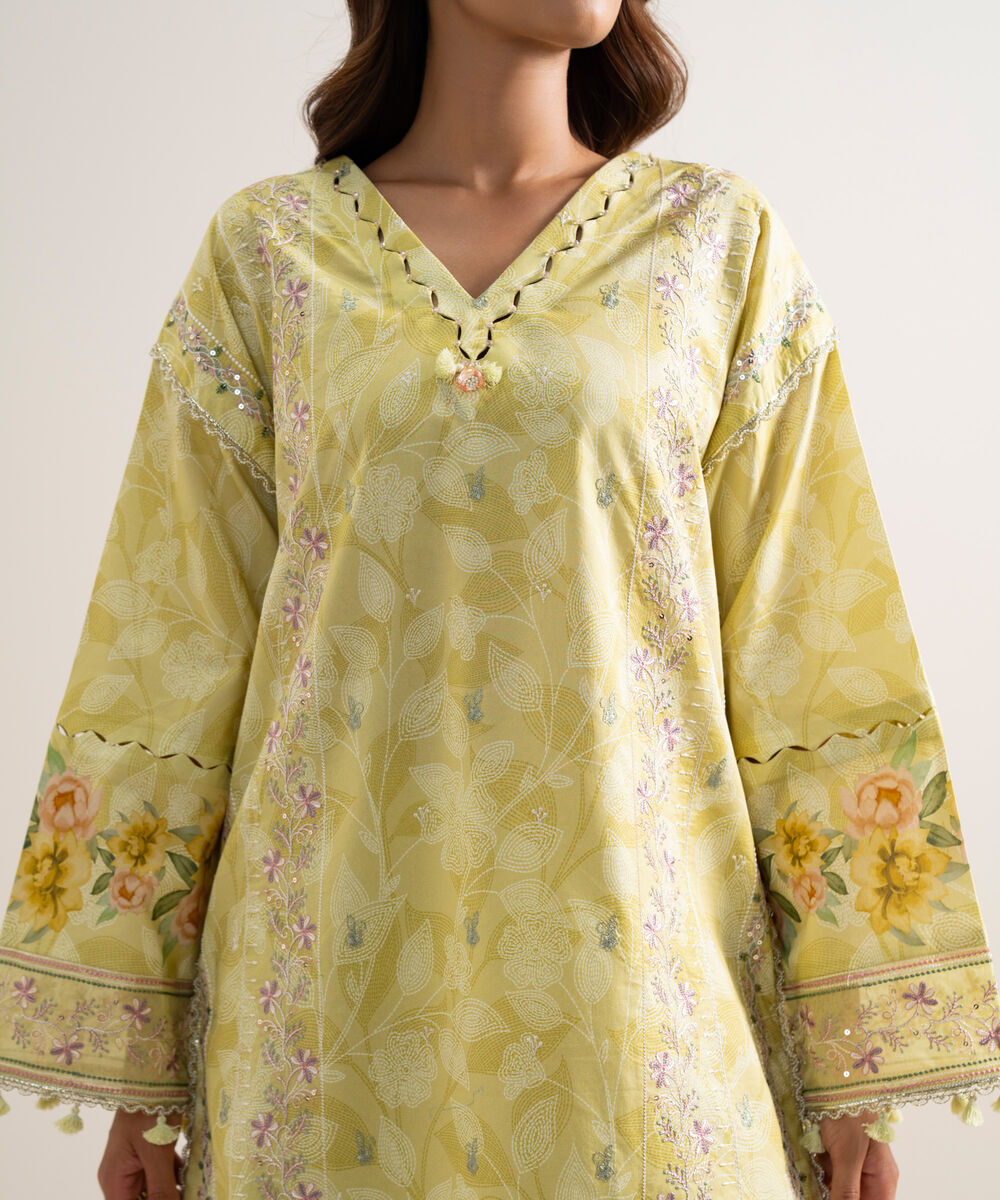 Women's Unstitched Lawn Embroidered Yellow  3 Piece Suit