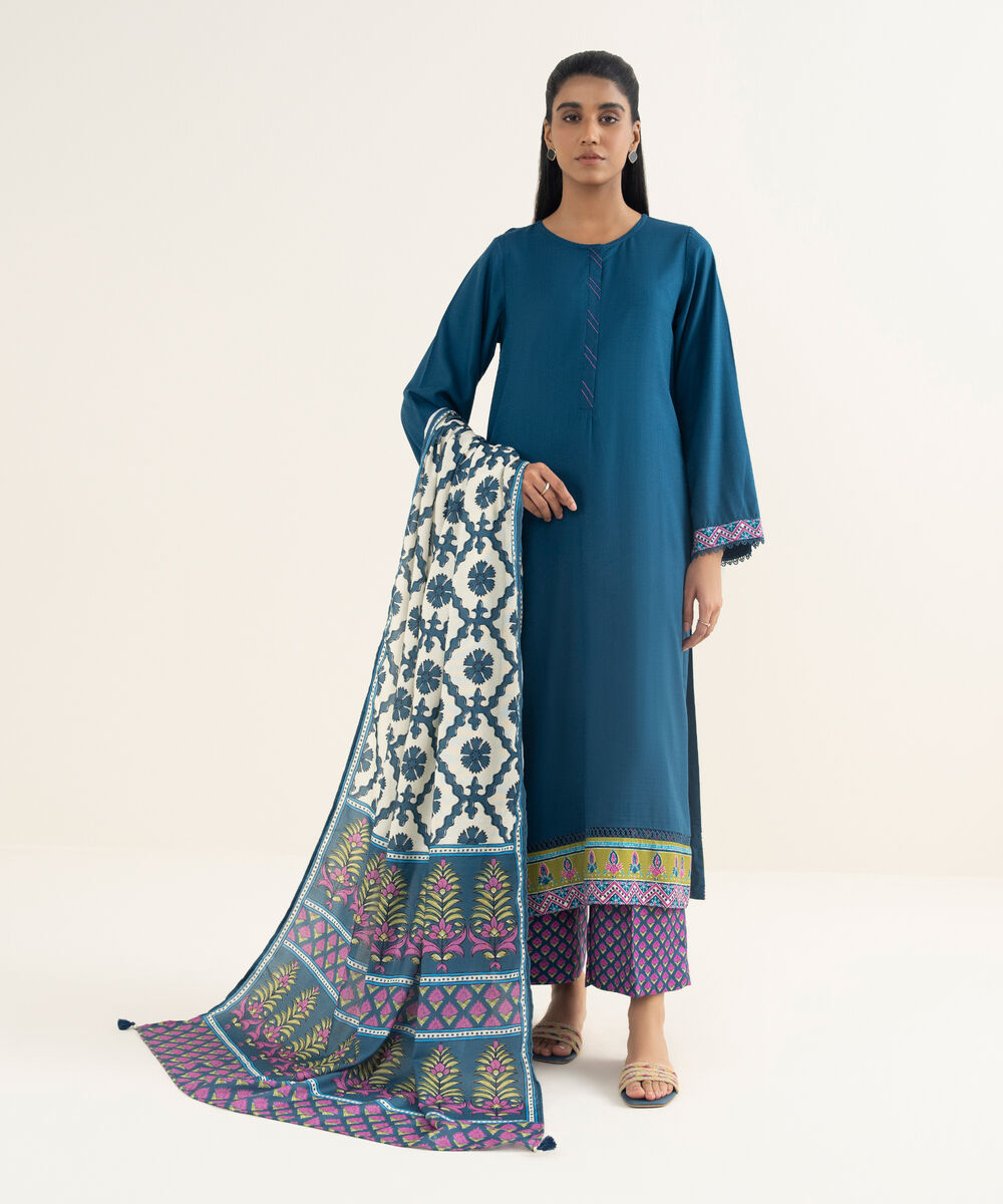 Women's RTW Textured Viscose Solid Teal A-Line Shirt