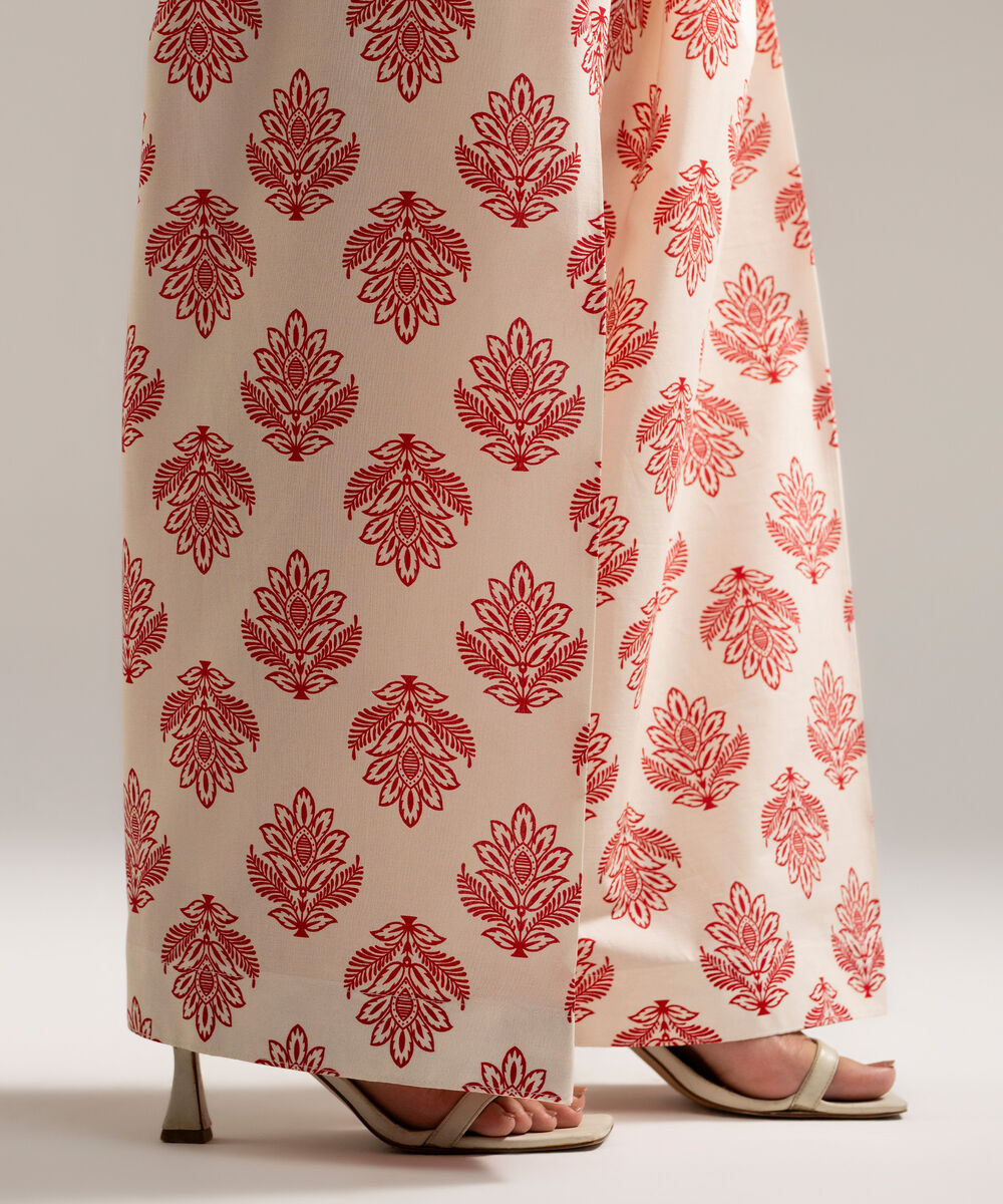 Women's RTW Cambric Printed White Farshi Shalwar