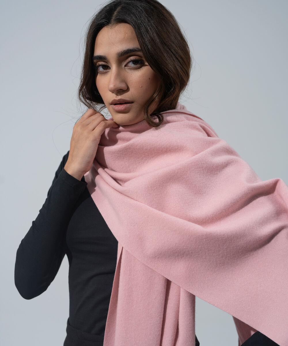Women's Western Wear Light Pink Solid Woolen Scarf