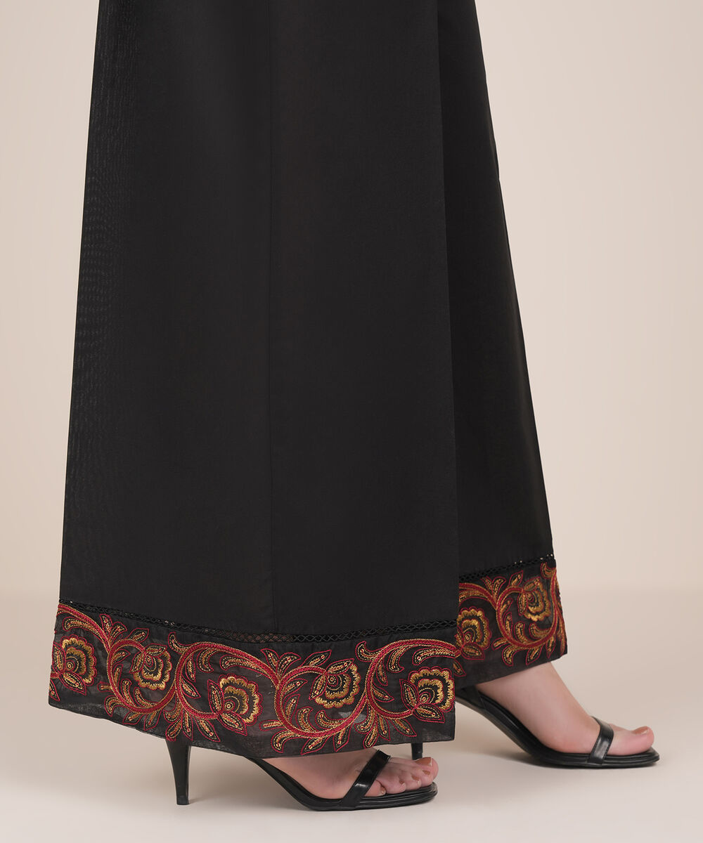 Women's RTW Cambric Black Embroidered Flared Pants