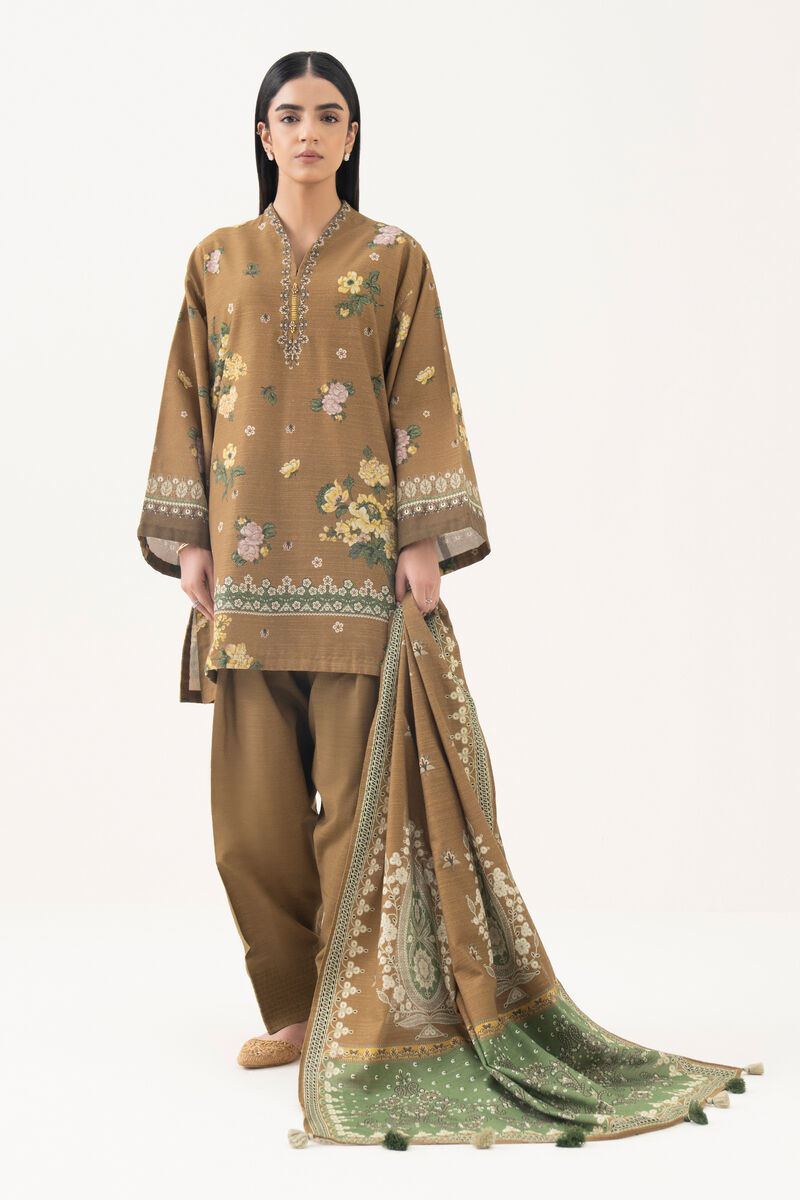 3 Piece - Printed Light Khaddar  Suit
