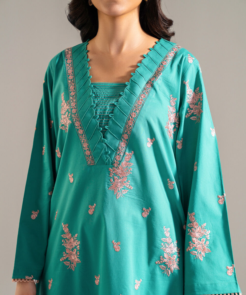 Women's RTW Lawn Embroidered Green  2 Piece Suit