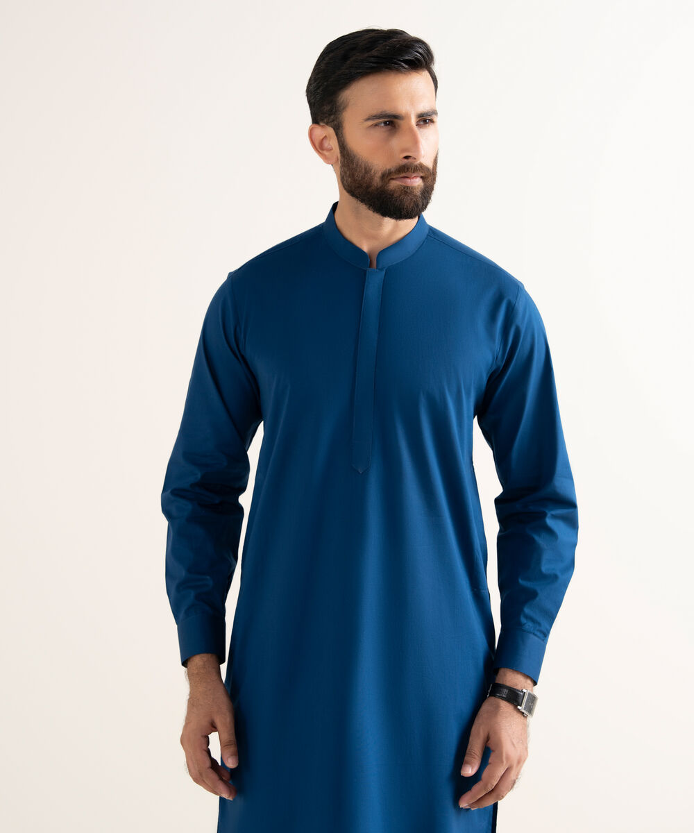Men's Latha Plain Blue Kurta Trouser