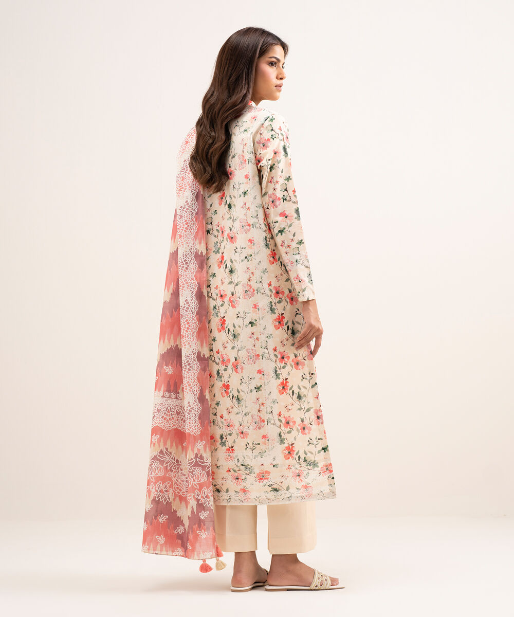 Women's Unstitched Lawn Printed Pink 3 Piece Suit