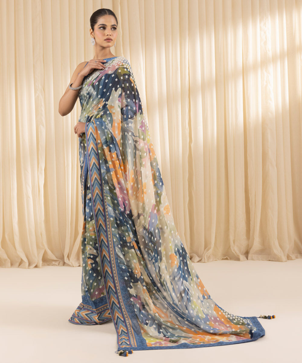 Women's Embroidered Raw Silk Multi Saree