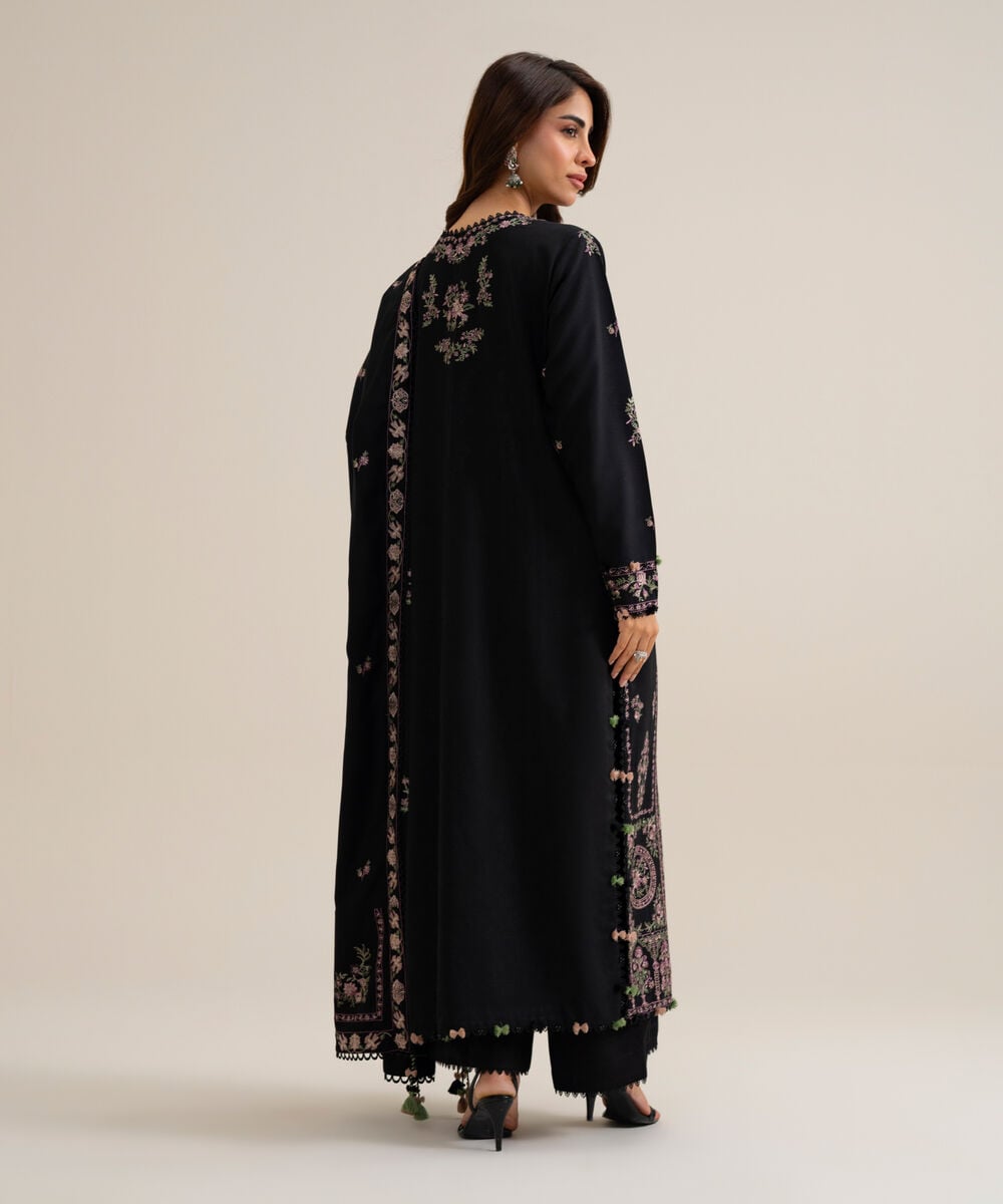 Womens Unstitched Marina Embroidered Black 3 Piece Suit
