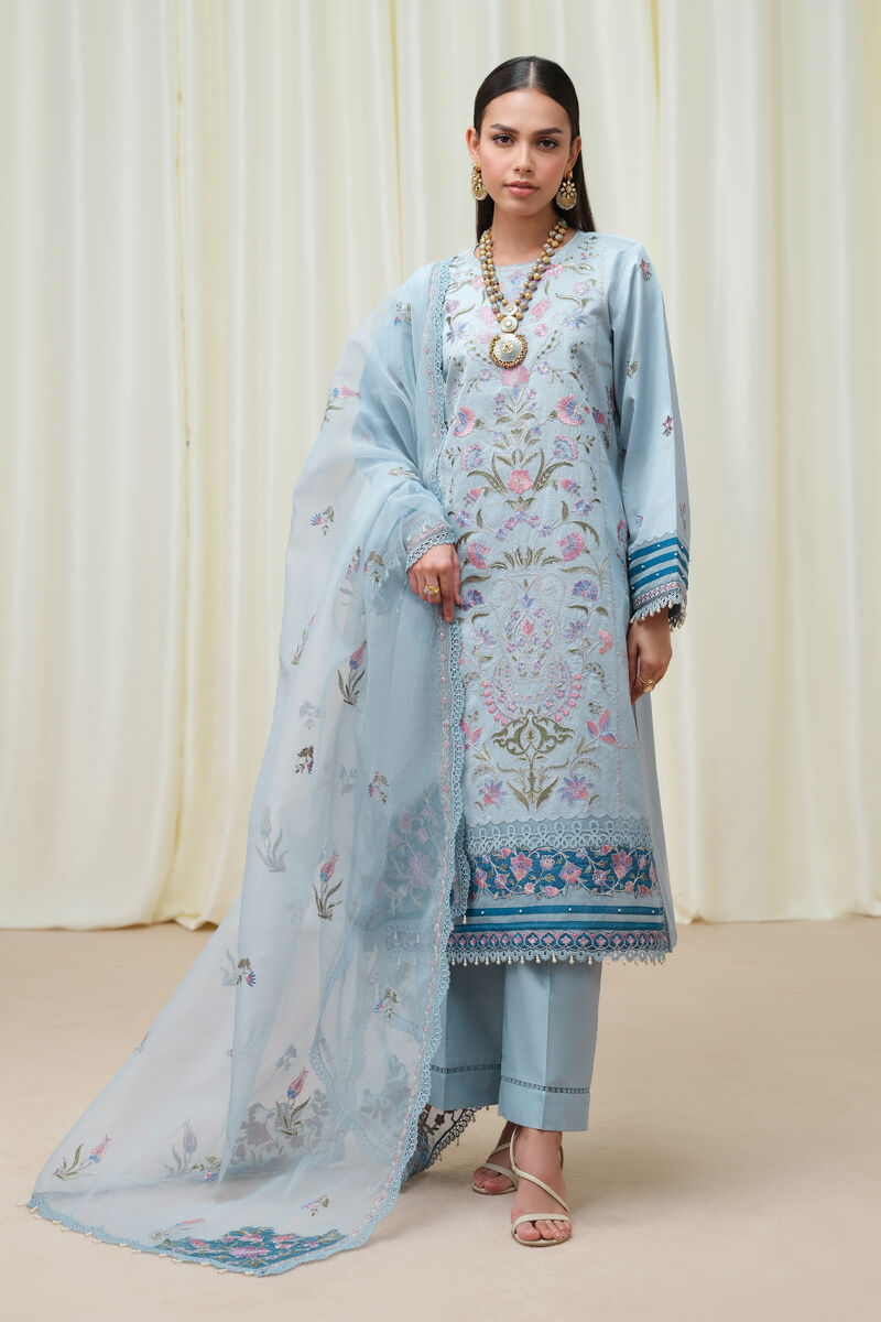 3 Piece - Embroidered Cotton Net Suit