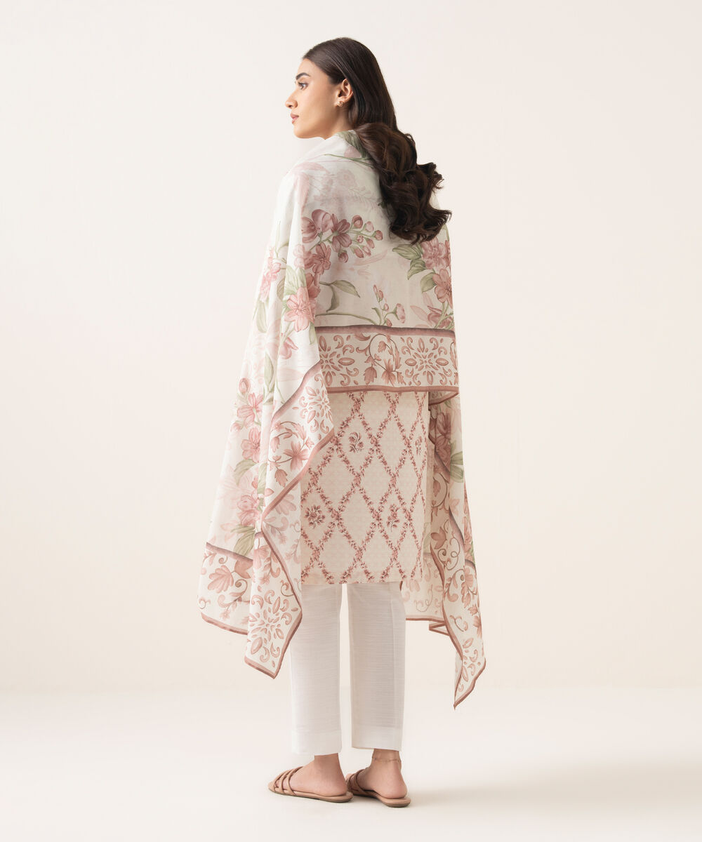 Women's Unstitched Lawn Printed Pink 3 Piece Suit