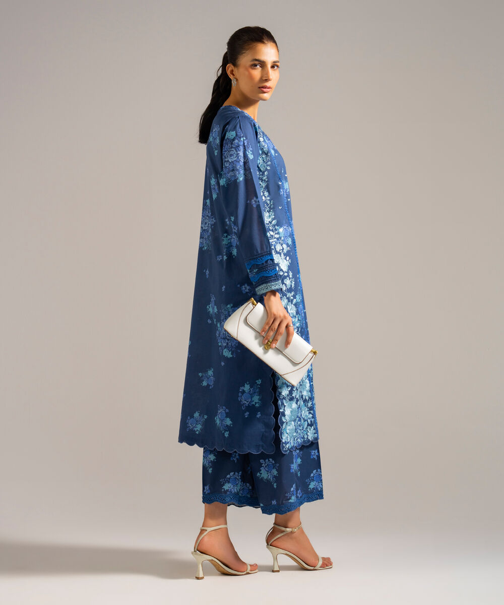 Women's RTW Lawn Embroidered Blue 2 Piece Suit