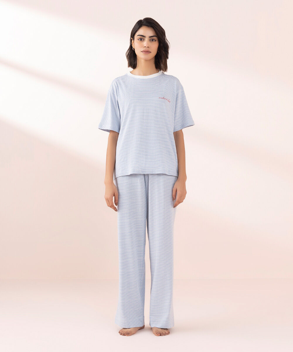 Women's Sleepwear Blue Graphic  T-Shirt