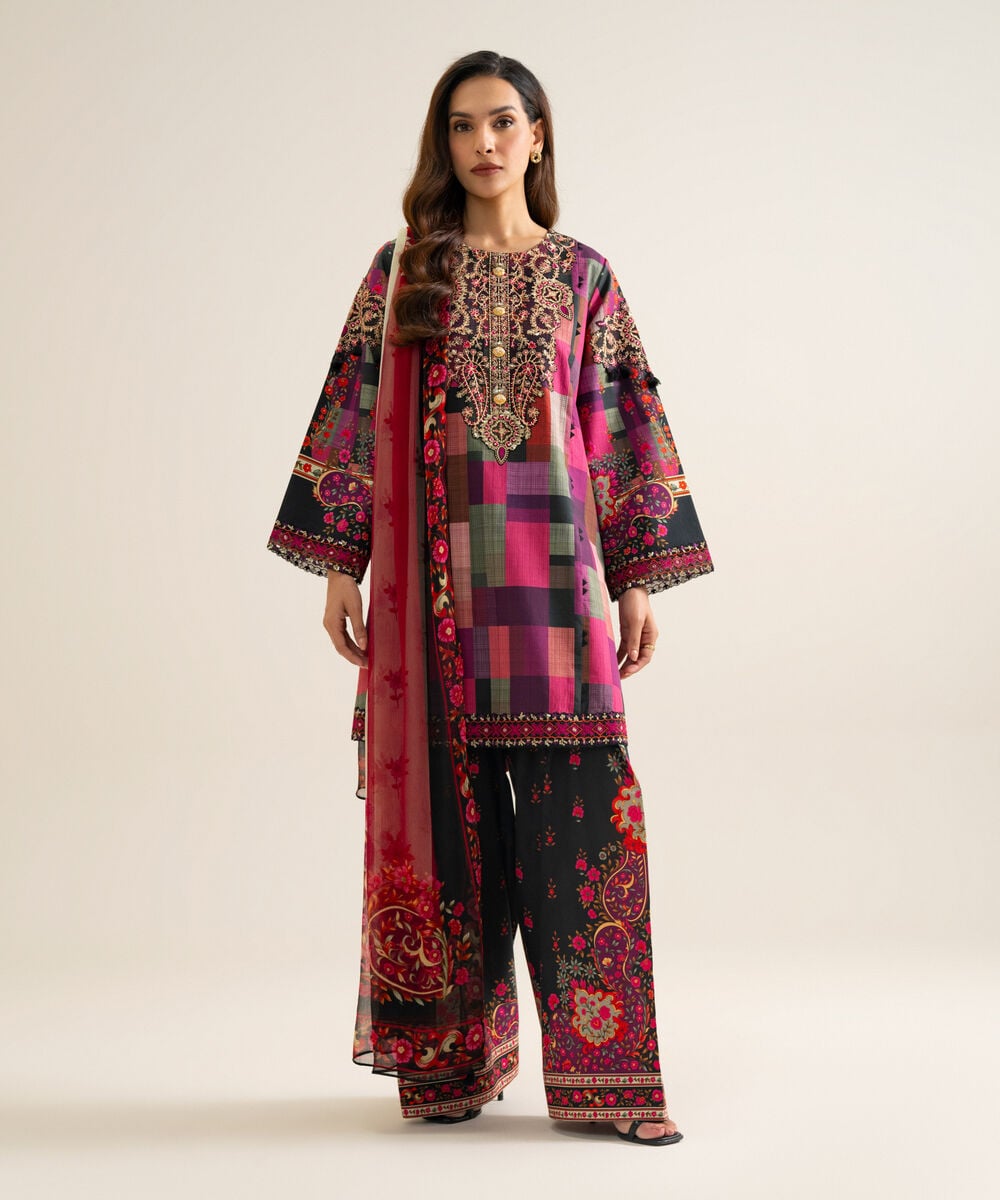 3 Piece - Embroidered Cotton Suit