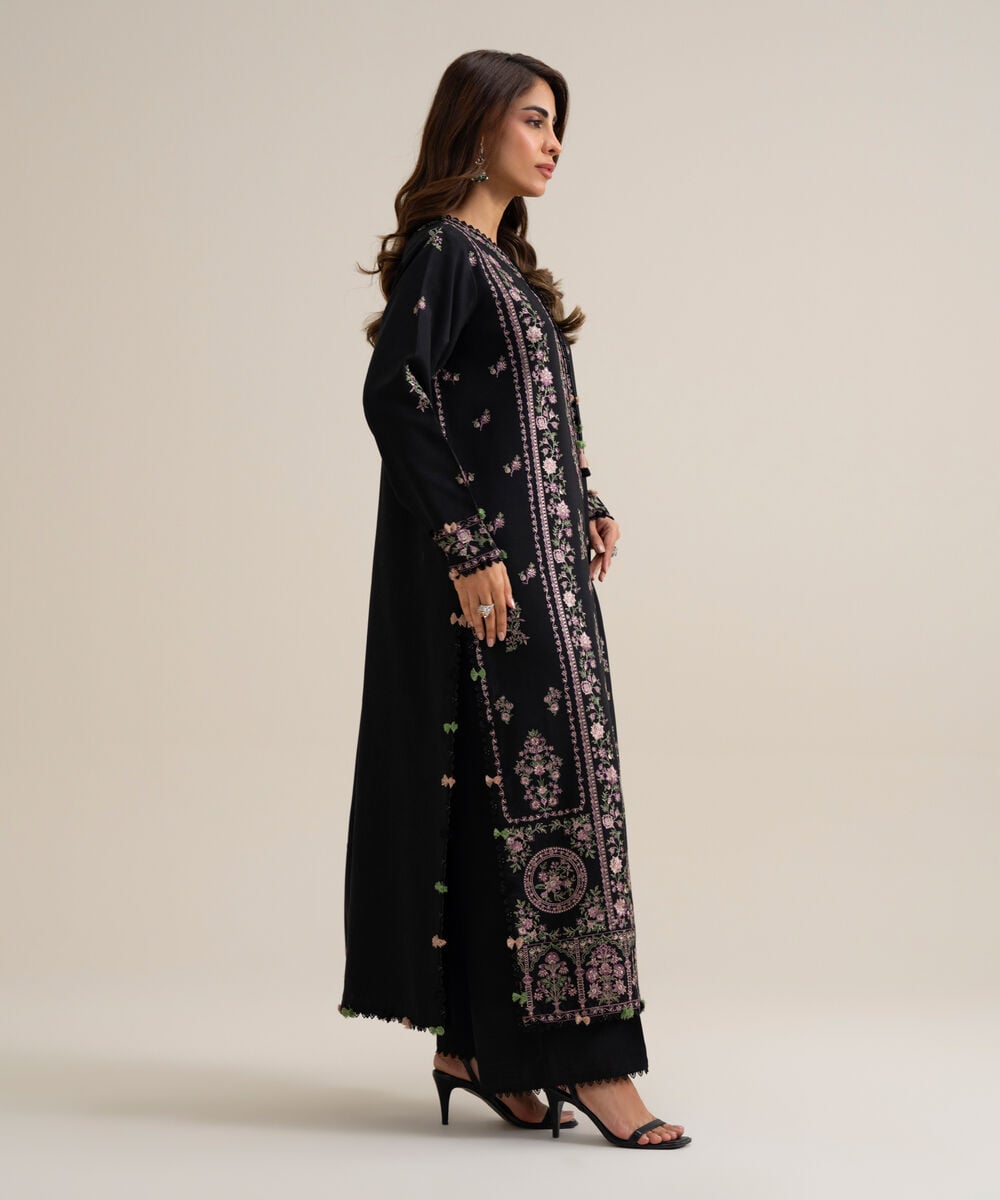 Womens Unstitched Marina Embroidered Black 3 Piece Suit