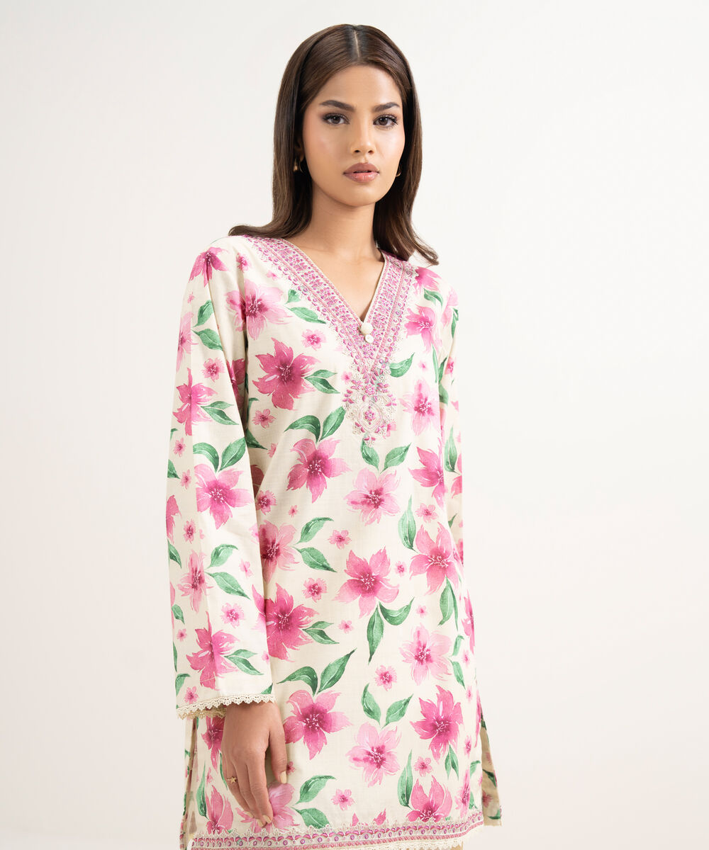 Women's RTW Cambric Embroidered Pale Yellow Straight Shirt